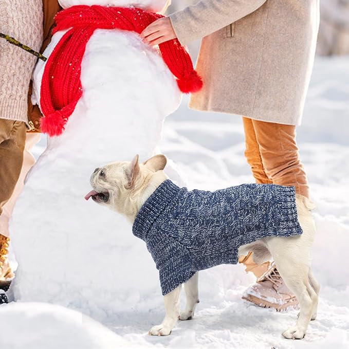 KOOLTAIL Dog Sweater for Large Medium Small Dogs, Fall Dog Sweaters, Turtleneck Cable Knitwear Pet Cold Weather Coats with Leash Hole, Warm Winter Pullover Clothes for Bulldog, Yorkie,Boy Girl, Navy M