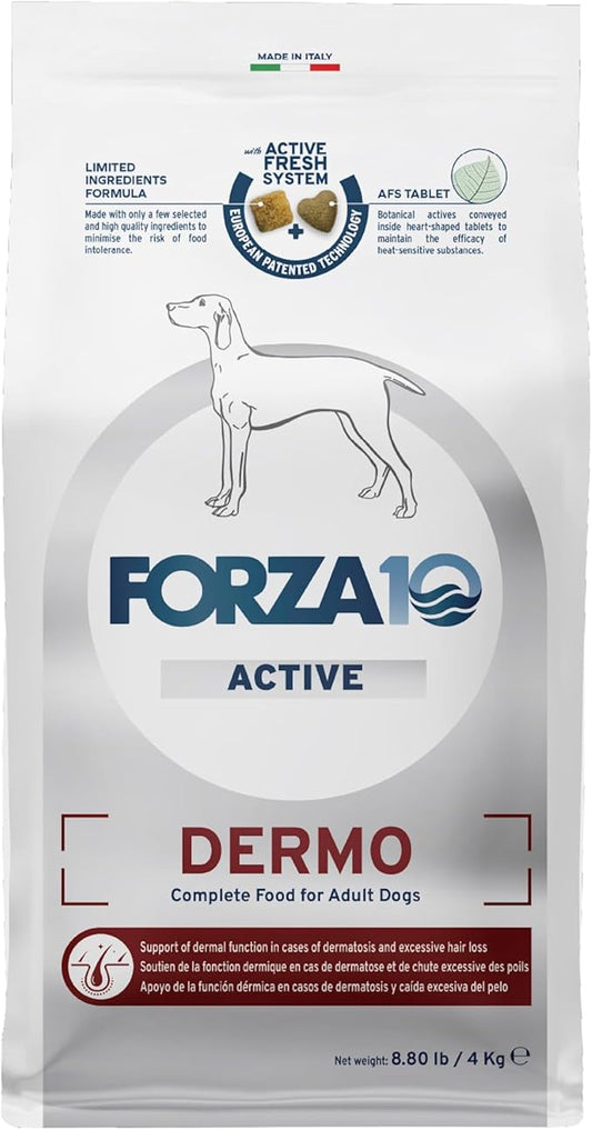 Forza10 Dermo Allergy Dry Dog Food - 8.8 Pounds - Limited Ingredient Dog Food for Allergies and Itching - for Skin Support, Dermatosis, Hair Loss, Sensitive Stomach for Adult Dogs, Fish Flavor