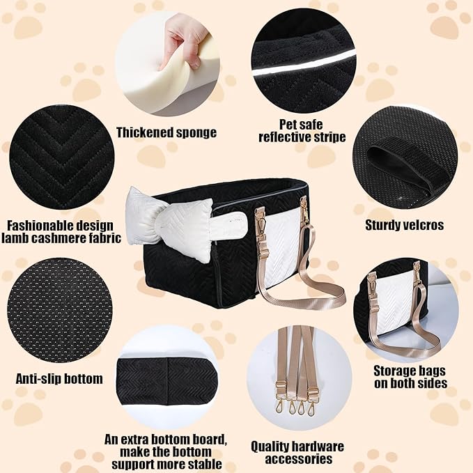 Dog Car Seat for Small Dogs, Portable Center Console Dog Car Seat, Pet Booster Seats with Safety Belt and Soft Cushion, Pet CarSeat for Dogs and Cats Under 15 lbs,Black