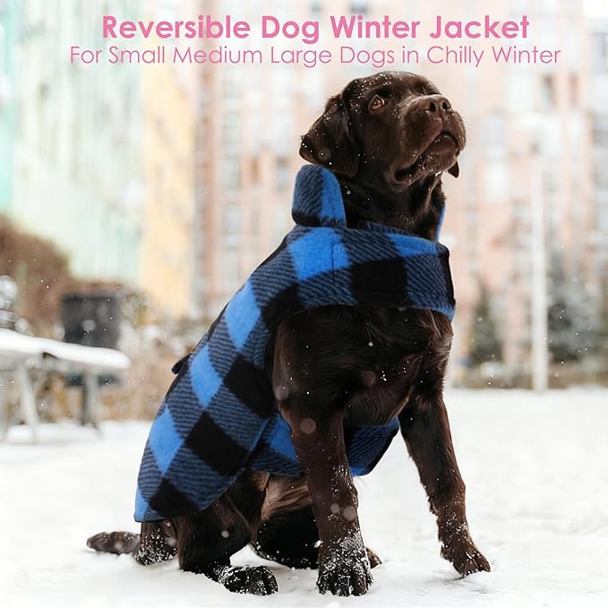 AOFITEE Dog Coat Plaid Dog Winter Coat for Large Dogs, Warm Dogs Jacket Christmas Sweater, Waterproof Pet Puffer Jacket, Reversible Pet Cold Weather Coats for Small Medium Large Pets, Blue XL