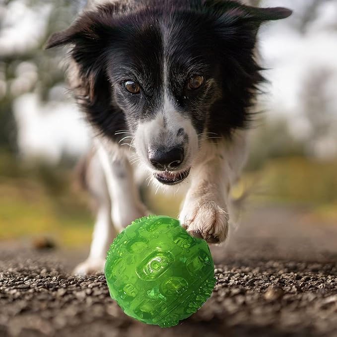 3'' Squeaky Dog Toy Balls for Lagre Medium Breed, Indestructible Dog Balls for Playing, Fetching & Retrieving, Durable Aggressive Chewers, 2 PCS Green+Purple