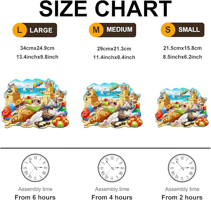 KAAYEE Wooden Puzzles for Adults, Beach Cat 180 Piece Unique Animal Shape Puzzle, Cat Wood Puzzle for Adults, Creative Gifts for Friends/Family, Home Decor(11.4 * 8.4in)