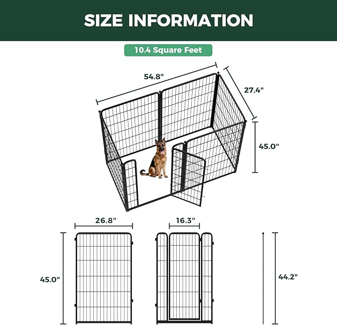 FXW Homeplus Unleashed Indoor Dog Playpen - Stress-Free and Safe Play, Heavy Duty 45 Inch 6 Panels Dog Pen for Large Dogs, Black│Patented