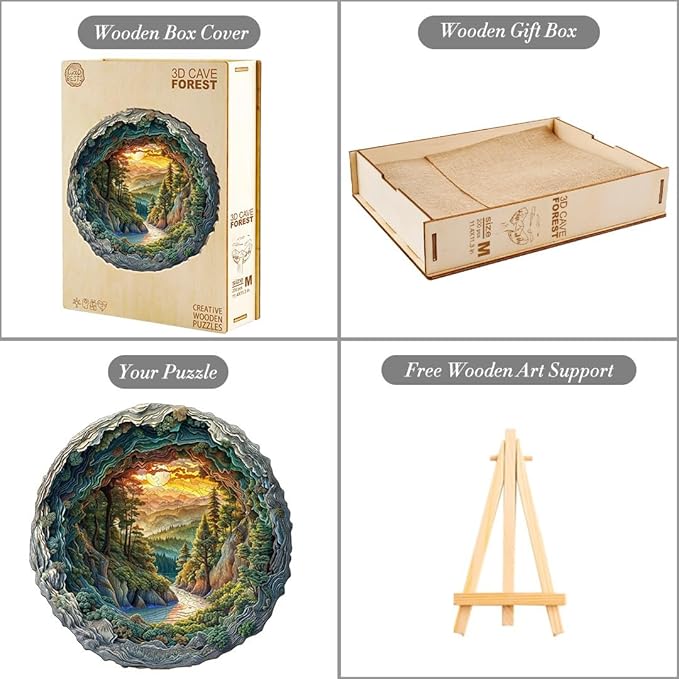 Wooden Puzzle for Adults-3D Vision Effect Cave Forest Wooden Puzzle Unique Shape Advanced Wooden Jigsaw Puzzle for Adult, Wood Puzzles,Challenge Wooden Jigsaw Puzzle (11.4 * 11.3in-200pcs)