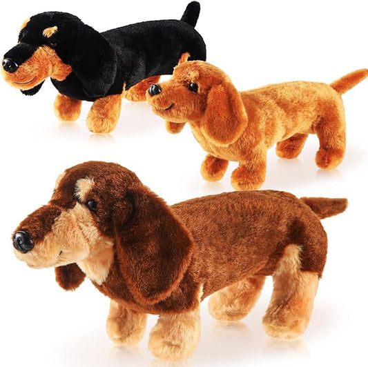 Dachshund 3 Pcs Dog Plush Stuffed Animal Plush Sausage Dog Plush Soft 3D Pom Plush for Girls Birthday Xmas Bedtime Gift Bed Rest Chair Bolster Nursery Decoration(3 Pcs Dogs)