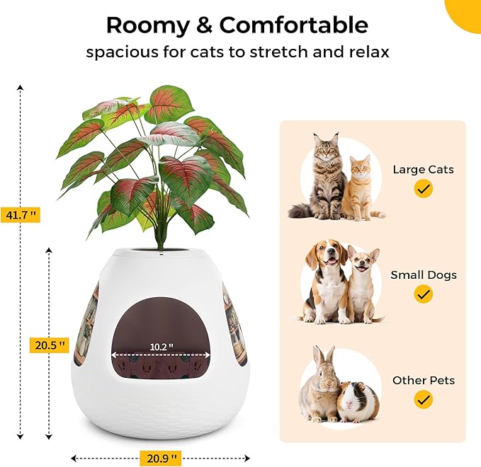 Copod8 Cat Bed Heated Pet Cave 4-in-1 Kitty Warming House Condo with Replaceable Scratching Board, Heating Pad and Air Purifier for Indoor Cats Rabbits Guinea Pigs Small Dogs (White)