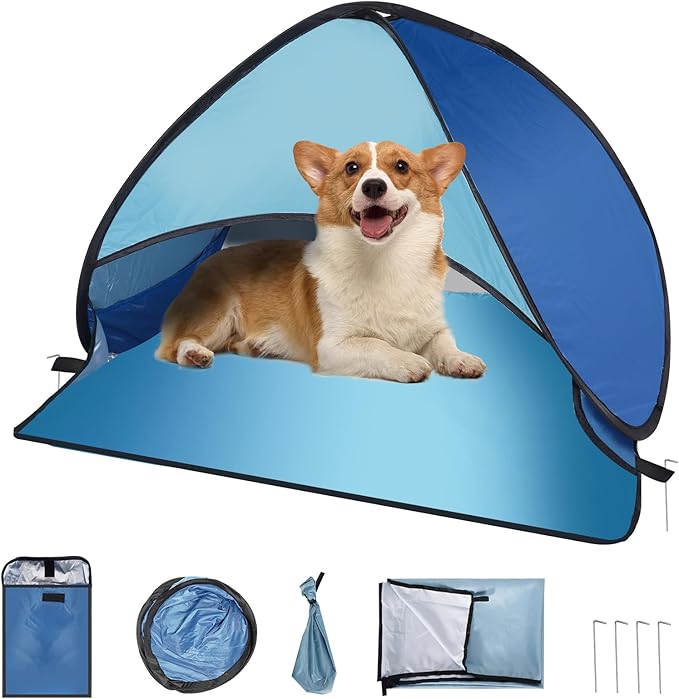 Beach Tent for Pet Shade Pop Up Portable Mini Head Sun Shelters Canopy with Beach Blanket for Camping Outdoor Hiking Picnic Windproof Waterproof with Tent Nails Phone Stand (Blue)