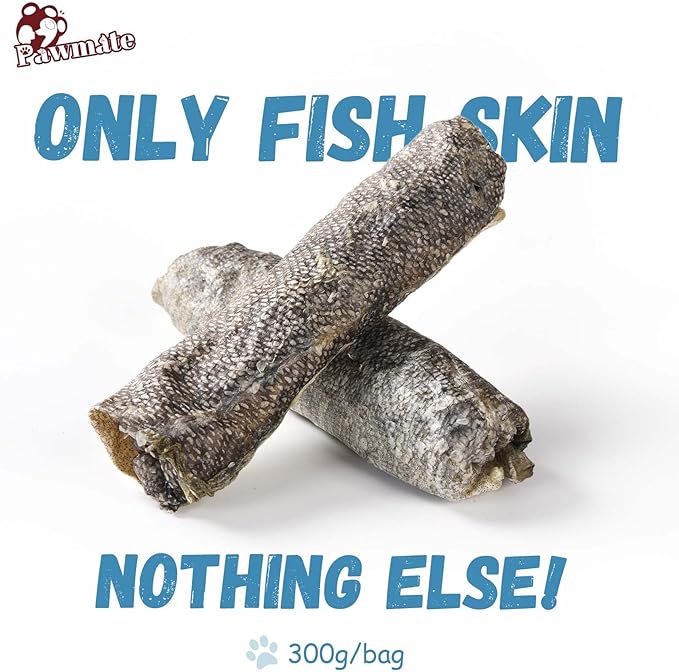 Dog Treats Natural Cod Skin Rolls, Rawhide-Free Chewy Fish Skin Dog Chews for Medium Large Breeds, One-Ingredient Healthy Training Treats Rich in Omega3 & Protein, 10.6 oz