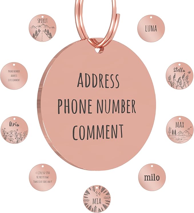 PawFurEver Personalized Dog Tags Engraved for Pets - Dark Etching Dog Name Tag with Front and Back Engraving - Made in USA - Stainless Steel Dog Tag Personalized for Pets (Circle, Rose Gold)