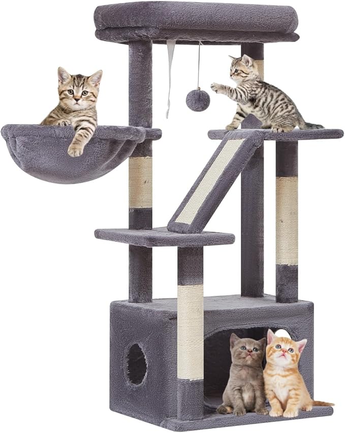 Taoqimiao Cat Tree,38.5-Inch Cat Tower for Indoor Cats,Suitable for Kittens with Luxurious cat condo with Adjustable Baskets and Luxurious Perch MS029SG Smoky Gray