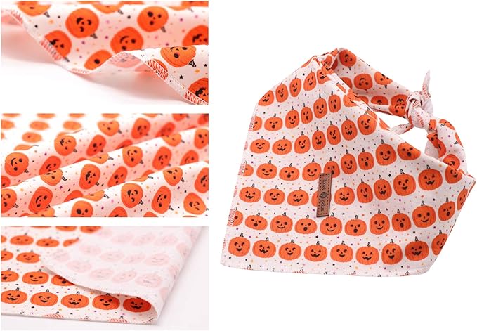 Lionet Paws Halloween Dog Bandana Washable Cotton Handkerchief Scarf Triangle Orange Pumpkin Bandana for Small Medium Large Dogs Girl Boy
