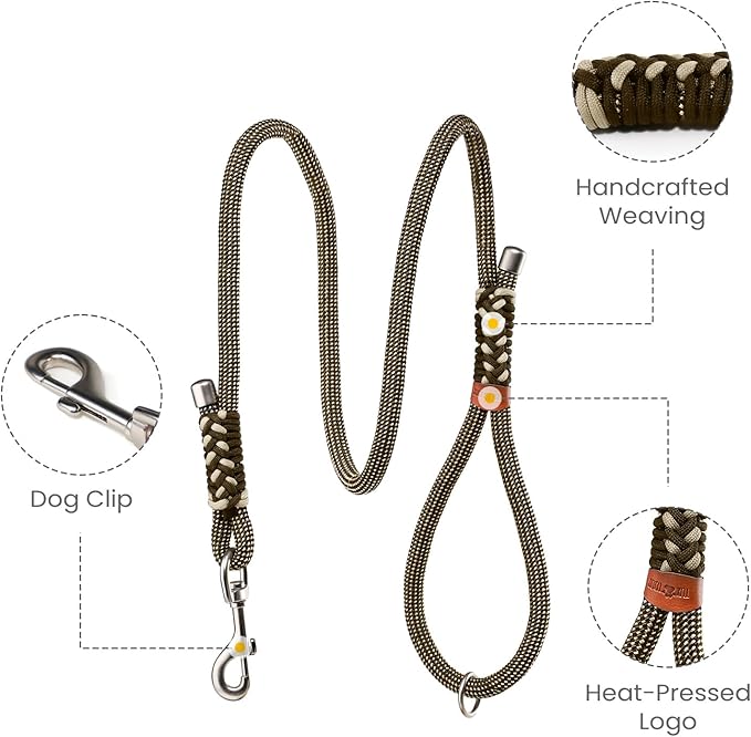 Heavy Duty Dog Leash- 6 FT Handmade Rope with Rotating Metal Clip, No Pull Training Slip Lead Comfortable for The Strong Large Medium Pets (Heavy Duty Dog Leash (Green), 6 FT Dog Leash)