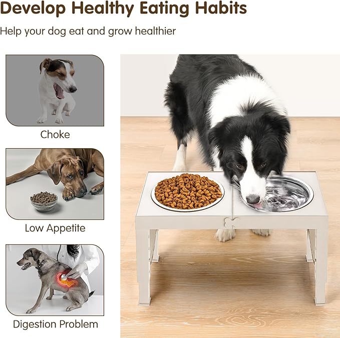 XIAZ Elevated Dog Bowls Large Breed Raised Dogs Bowl Stand Large/Medium Sized Dog 1L Food Water Bowl Stands 5 Heights Adjustable 9/11/12/14in White Pet Feeder Dish Station