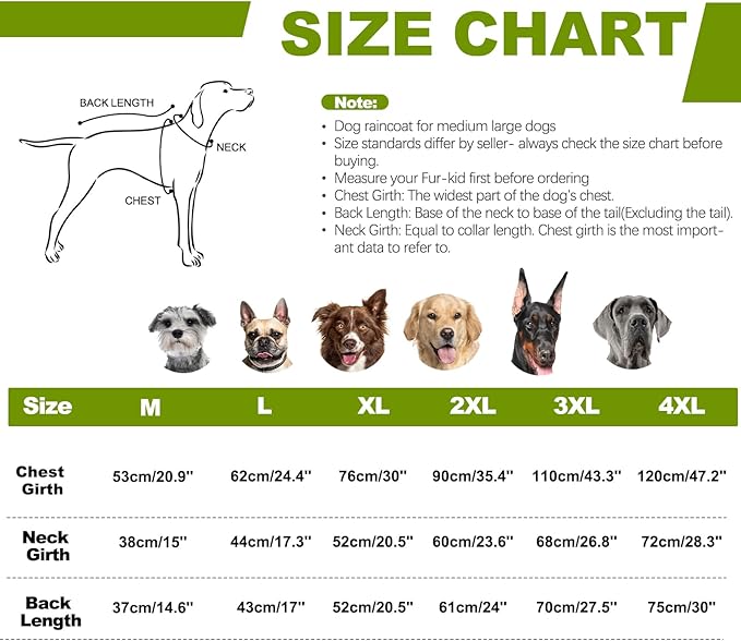 Dog Raincoat for Extra Large Dogs with Hood, Waterproof Dog Rain Jacket with Adjustable Built-in Harness & Back Zipper, Reflective Strip, for Rainy Walks, Muddy Roads - Fluorescent Green XXXXL