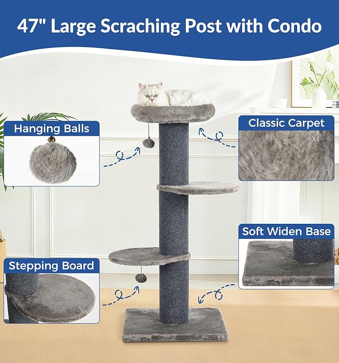 Cat Craft Cat Scratching Post with Bed Carpet Scratching Post with Perch Cat Pole for Indoor Cats Cat Tree Tower, Dark Grey