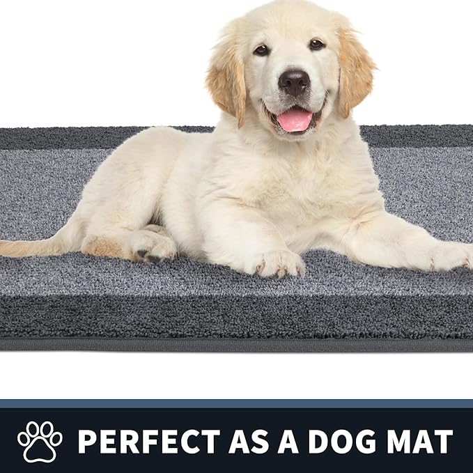 PURRUGS Dirt Trapping Door Mat 24" x 96", Non-Slip/Skid Machine Washable Entryway Rug, Shoes Scraper, Throw Rug, Super Absorbent Area Rug for Muddy Wet Shoes and Paws, Light Grey & Grey