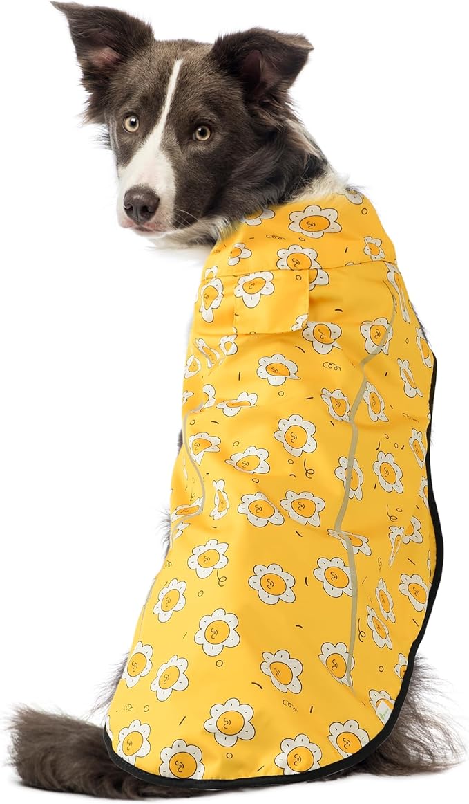 Mile High Life Dog Raincoat, Adjustable Waterproof Reflective Rain Jacket for Small Medium Large Dogs, Lightweight Breathable Pet Rain Coat with Leash Hole(Yellow Sun,M Chest 26-32")