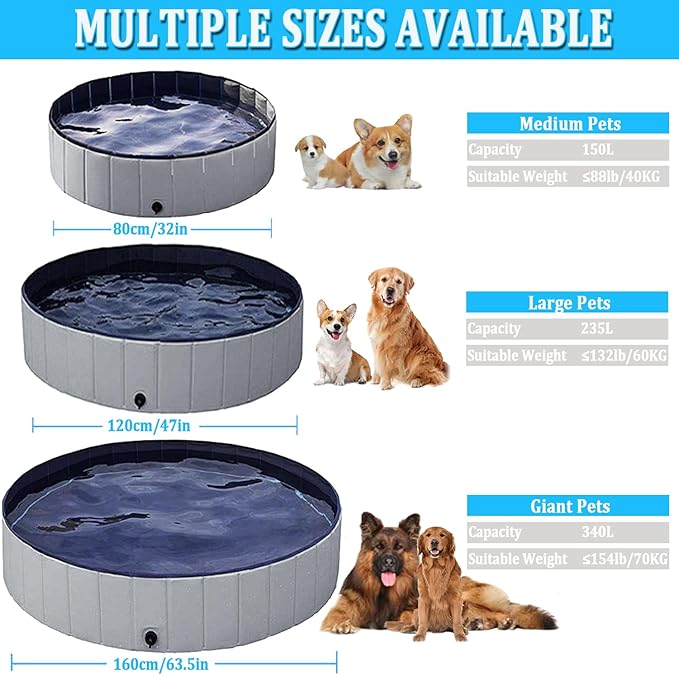 Taeku Foldable Dog Pool – Durable Collapsible Pet Bathing Tub for Pets Dogs and Cats Portable Pet Wading Pool for Indoor Outdoor (Gray 63 x 12in)