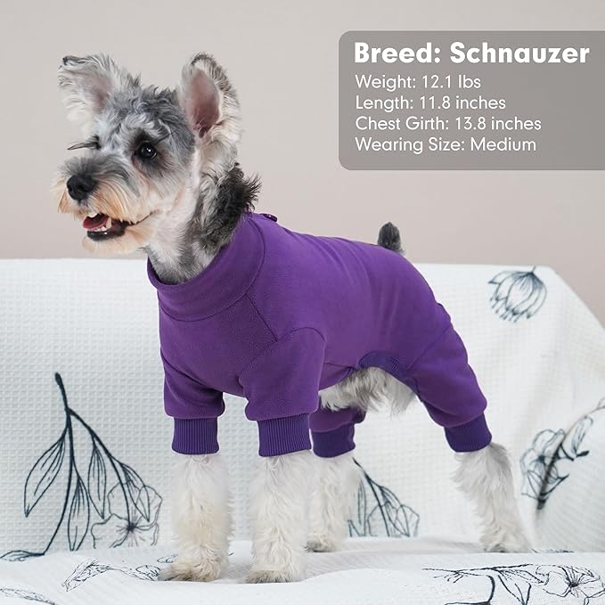 cyeollo Fleece Dog Pajamas Dog Pjs Jumpsuit Thermal Dogs Onesie Stretchable Doggie Coat Warm Pet Clothes for Medium Sized Dogs Apparel, Color Purple