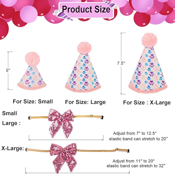 ADOGGYGO Dog Birthday Party Supplies, Pink Girl Puppy Birthday Bandana Hat Numbers Bow Set for Small Dogs Pets (Small)