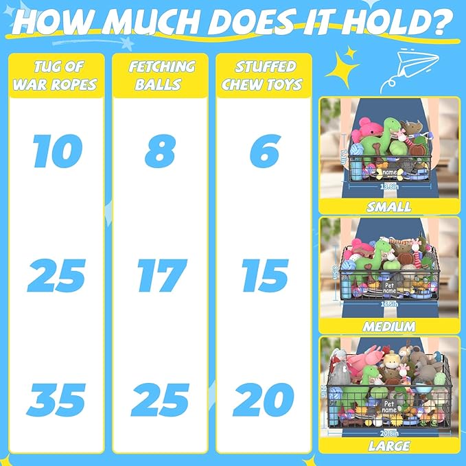 Indestructible Dog Toy basket, Medium Toy Box for Dogs,Pet Toy Bin Dog Metal Basket for Toys, Toy Storage Organizer, Toy Box for Living Room Area (Black)