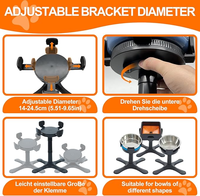 Elevated Dog Bowls 3 Height Adjustable Raised Bowl Stand with 42oz Stainless Steel Dog Food Bowls Tiltable Dogs Feeder Adjusts to 5.5",9.45",13.2" Non-Slip for Small Medium Large Dogs