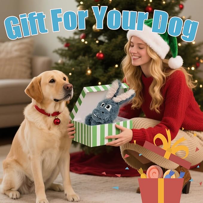 Squeaky Dog Toy Plush, Stuffed Crinkle Tug of War Dog Toy Keep Them Busy Pet Puppy Birthday Toy for Small Medium Large Dogs (Grey)