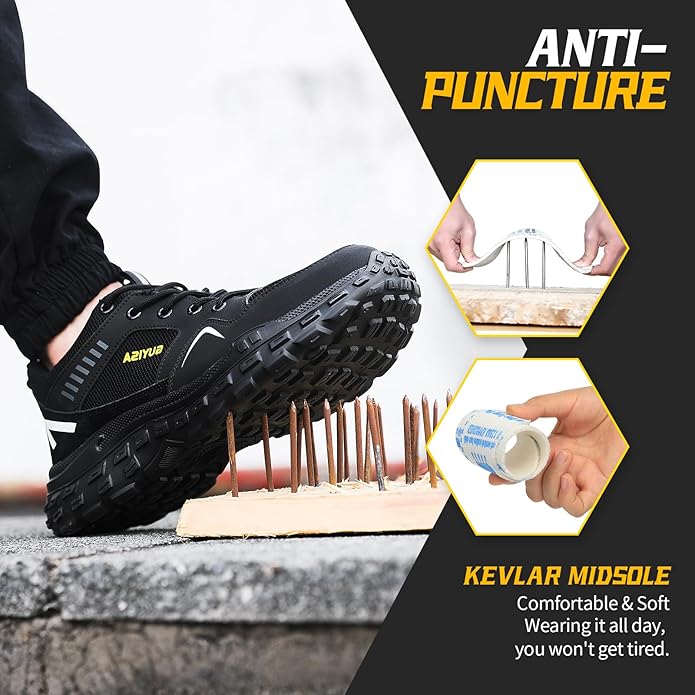 Steel Toe Boots for Men Indestructible Steel Toe Shoes Breathable High Top Work Boots for Men Lightweight Safety Shoes Non Slip Work Shoes Industry Construction Safety Boots