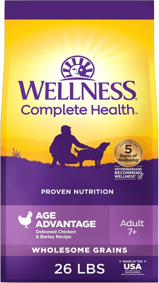 Wellness Complete Health Senior Dry Dog Food, Wholesome Grains, Natural, Age Advantage Chicken & Barley Recipe, (26-Pound Bag)