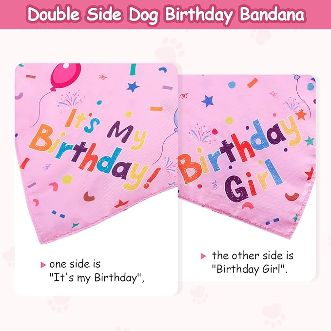 Dog Birthday Bandana Set, Dog Birthday Party Supplies, Puppy Boy Girl Birthday Party Hat with Numbers for X-Small, Small and Meidum Puppy (Pink)