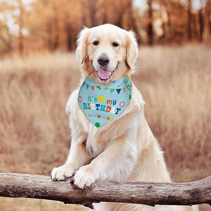 It's My Birthday Blue Dog Bandana Scarf Triangle Bibs Pet Accessories Cat Kerchief