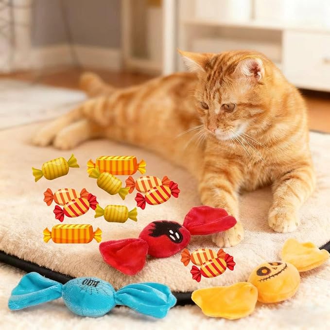 Retro Shaw Cat Toys,3PCS Candy Catnip Toys with Crinkle Sound Inside,Sweet Treats Cat Toy, Trick or Treat for Kitten Toys,Interactive Indoor Kitty Kicker for All Breeds
