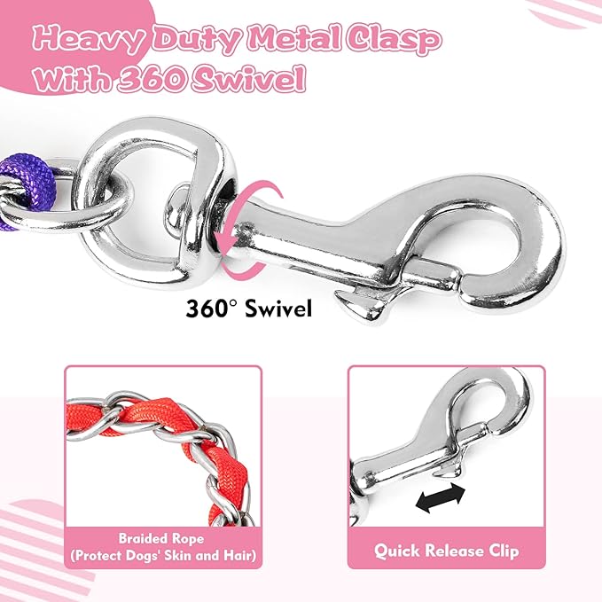 Chain Dog Leash Chew Proof, Metal Chain and Nylon Rope Pet Dog Leash with Padded Handle, Heavy Duty Leashes for Medium Large Dogs Training, Walking