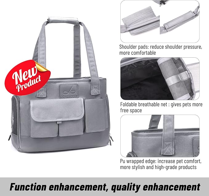 Dog Carrier, Cat Carrier, Pet Carrier, Foldable Waterproof Premium Oxford Cloth Dog Purse, Portable Bag Carrier for Small to Medium Cat and Small Dog（Grey）