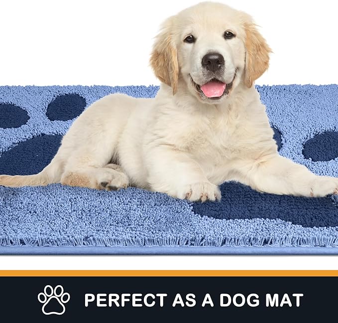 PURRUGS Dirt Trapping Door mat 32" x 70", Non-Skid/Slip Machine Washable Microfiber Entryway Rug, Dog Door Mat, Super Absorbent Welcome Mat for Muddy Wet Shoes and Paws, Light Blue