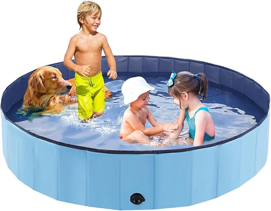 Foldable Dog Pool, Portable Pet Bath Tub and Kiddie Swimming Pool, Collapsible Bathtub for Puppies, Small, Medium and Large Dogs, Cats and Kids, 79 x 12 in, Blue
