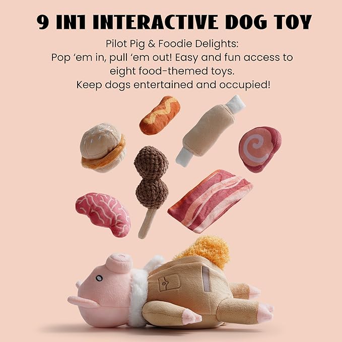 Nocciola Stuffed Pig Dog Toys: Funny Squeaky Crinkle Dog Chew Toys for Small Medium Breed, Plush Puzzle Cognitive Training Pet Enrichment Supplies, Burrow Hide Seek Mental Stimulation Anxiety Relief