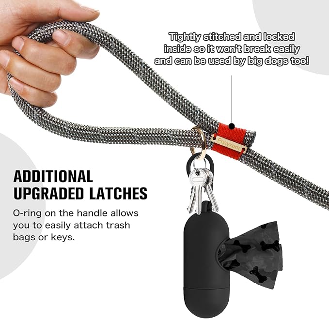 Nylon Rope Dog Leash Reflective, Handmade Braided Strong Dog Lead, Heavy Duty Rope Leash for Medium Large Dogs (5 FT - 3/5" Silver Grey)