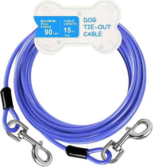 Tie Out Cable, 15/25/40/50 FT Runner Cable with Swivel Hook,Dog Leash Run Tether for Yard Outdoor and Camping,for Small to Medium Pets Up to 250 LBS