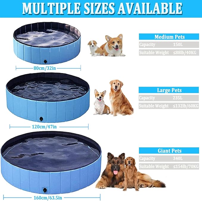 Taeku Foldable Dog Pool – Durable Collapsible Pet Bathing Tub for Pets Dogs and Cats Portable Pet Wading Pool for Indoor Outdoor (Blue 63 x 12in)