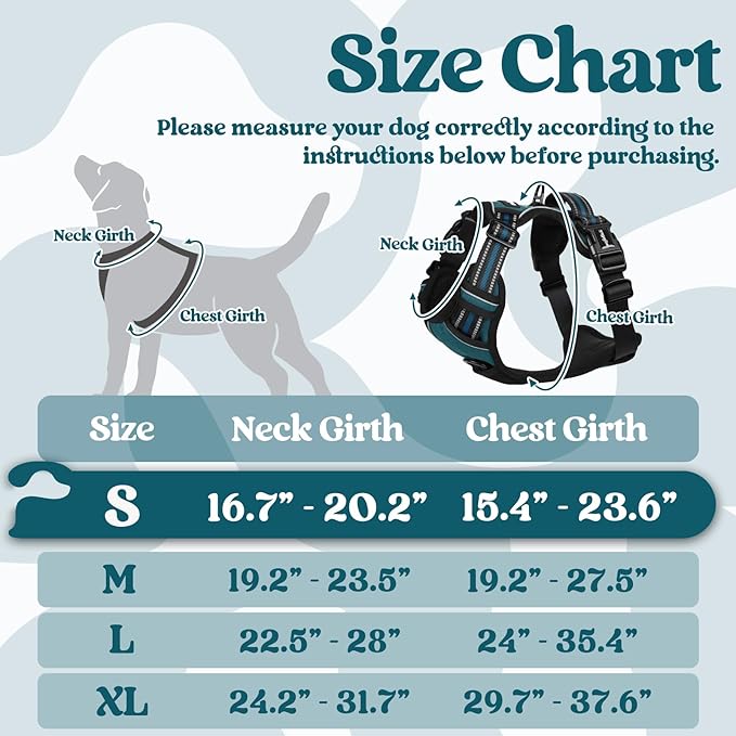rabbitgoo Dog Harness Small Sized, No Pull Pet Harness with 3 Buckles, Adjustable Soft Padded Vest with Control Handle, Walking Reflective Pet Vest for Small Dogs, Blue Coral, S