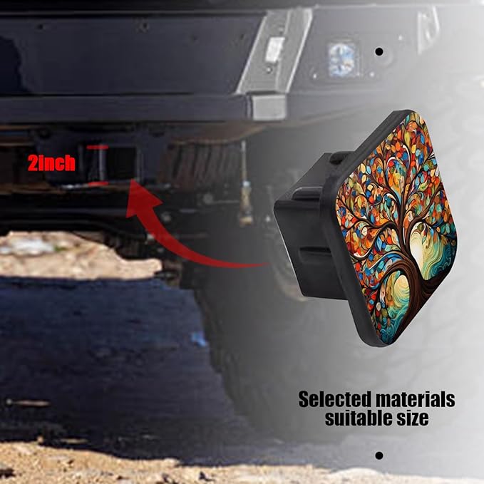 Hitch Cover Fits for 2-Inch Hitch,Tree of Life with Many Leaves and Swirls Rubber Trailer Hitch Cover Tube Plug Insert,Car Exterior Accessories, Receiver Tube Hitch Plug