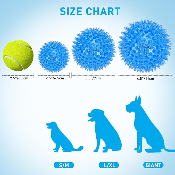 6-Pack 2.5” LED Light-Up Squeaky Dog Toy Balls ，Durable Interactive Glow Fetch Toys for Aggressive Chewers，BPA Free Non-Toxic, Spiky Puppy Chew Balls