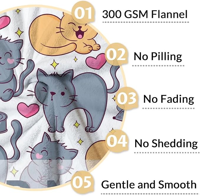 Personalized Cat Blanket Gifts with Name - 60"x80" Cute Throw Blanket for Adults Kids - Colorful Soft Plush Throws for Bed, Couch & Travel