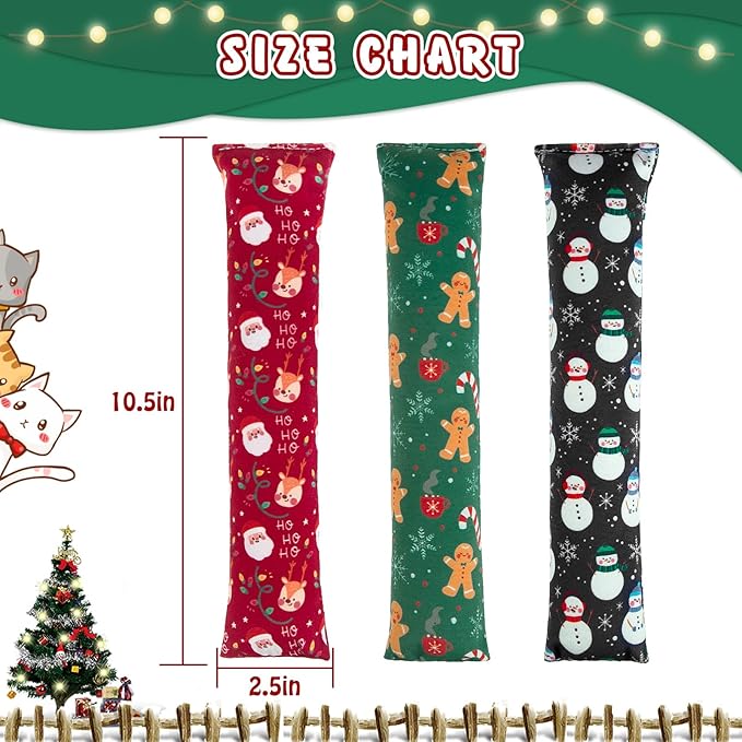 KOOLTAIL Cat Catnip Toys for Christmas, 3 Pack Durable Soft Kicker Toy Filled with Natural Catnip, Interactive Bite Resistant Chew Gift for Indoor Cats Kitten