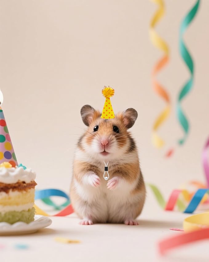 PET SHOW 10 Pack Hamster Hats Tiny Hats for Snakes Hedgehog Lizard Reptile Mini Animal Figure Hats with Tinsel Pom Adjustable Felt Headband Guinea Pig Chicken Bird Small Pet Birthday Party Accessories