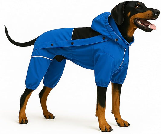 LOVELONGLONG Waterproof Dog Raincoat with Removable Hood – Outdoor Full Body Dog Jacket, Windproof Snowproof Shell Suit – All Season Pet Rain Gear Blue S