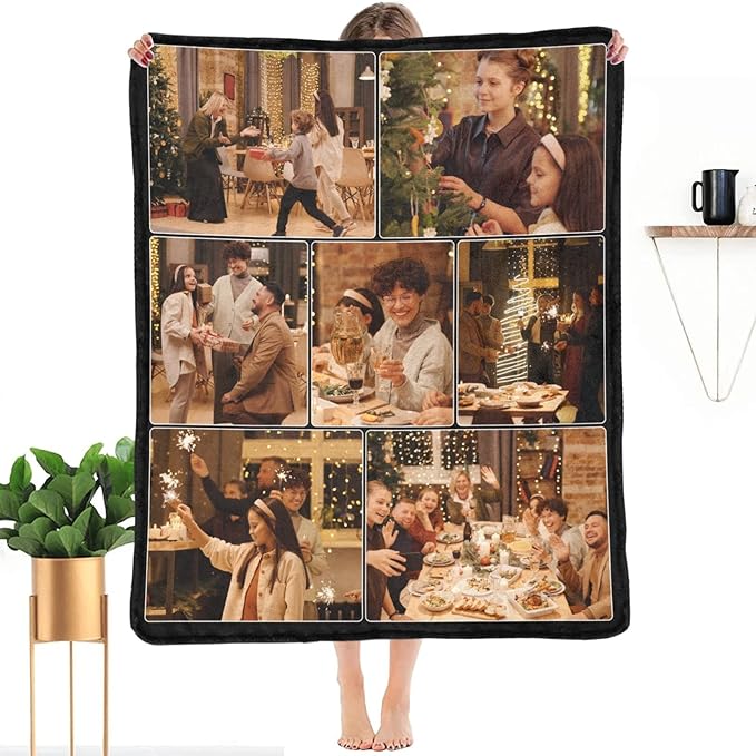 Custom Blanket with Photo, Customized Blankets with Pictures for Kids Friends Family MOM DAD, Personalized Souvenir Throws for Birthday Wedding Get Together, 7 Collage