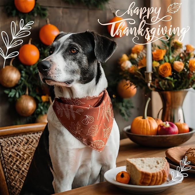 Fall Dog Bandana Thanksgiving Holiday Autumn Leaves Girls Pet Triangle Neck Scarf with Snap Button, Sktech Printed Style, Small and Medium Breed, 5-30lbs