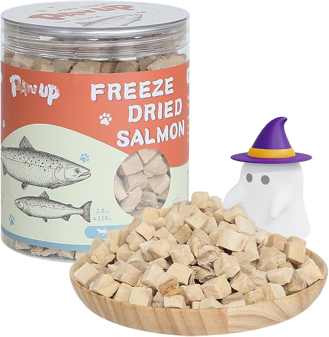 PAWUP Freeze Dried Salmon Dog Treats, Single Ingredient Raw Dog Food Toppers, Healthy Training Treats for Dogs,3.8 oz